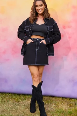 Denim Skirt With Contrast Stitching Co ord|In the Style Online