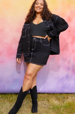 Denim Skirt With Contrast Stitching Co ord|In the Style Online