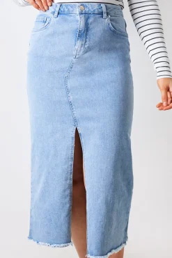 Denim Split Detail Midi Skirt|In the Style New