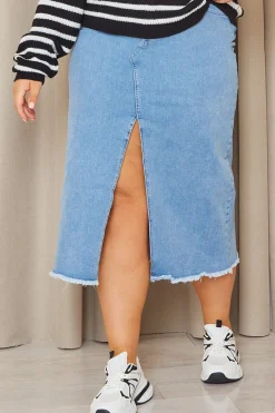 Denim Split Detail Midi Skirt|In the Style New