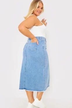 Denim Split Detail Midi Skirt|In the Style New