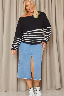 Denim Split Detail Midi Skirt|In the Style New