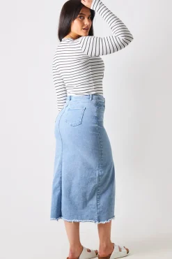 Denim Split Detail Midi Skirt|In the Style New
