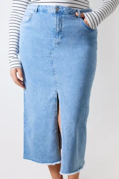 Denim Split Detail Midi Skirt|In the Style New