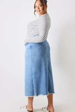 Denim Split Detail Midi Skirt|In the Style New