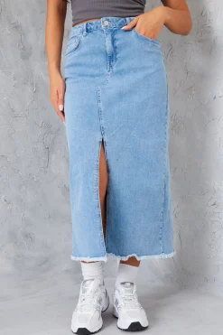 Denim Split Detail Midi Skirt|In the Style New