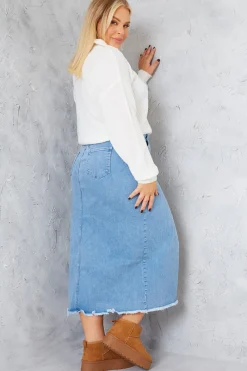 Denim Split Detail Midi Skirt|In the Style New