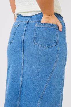 Denim Split Midaxi Skirt|In the Style Clearance