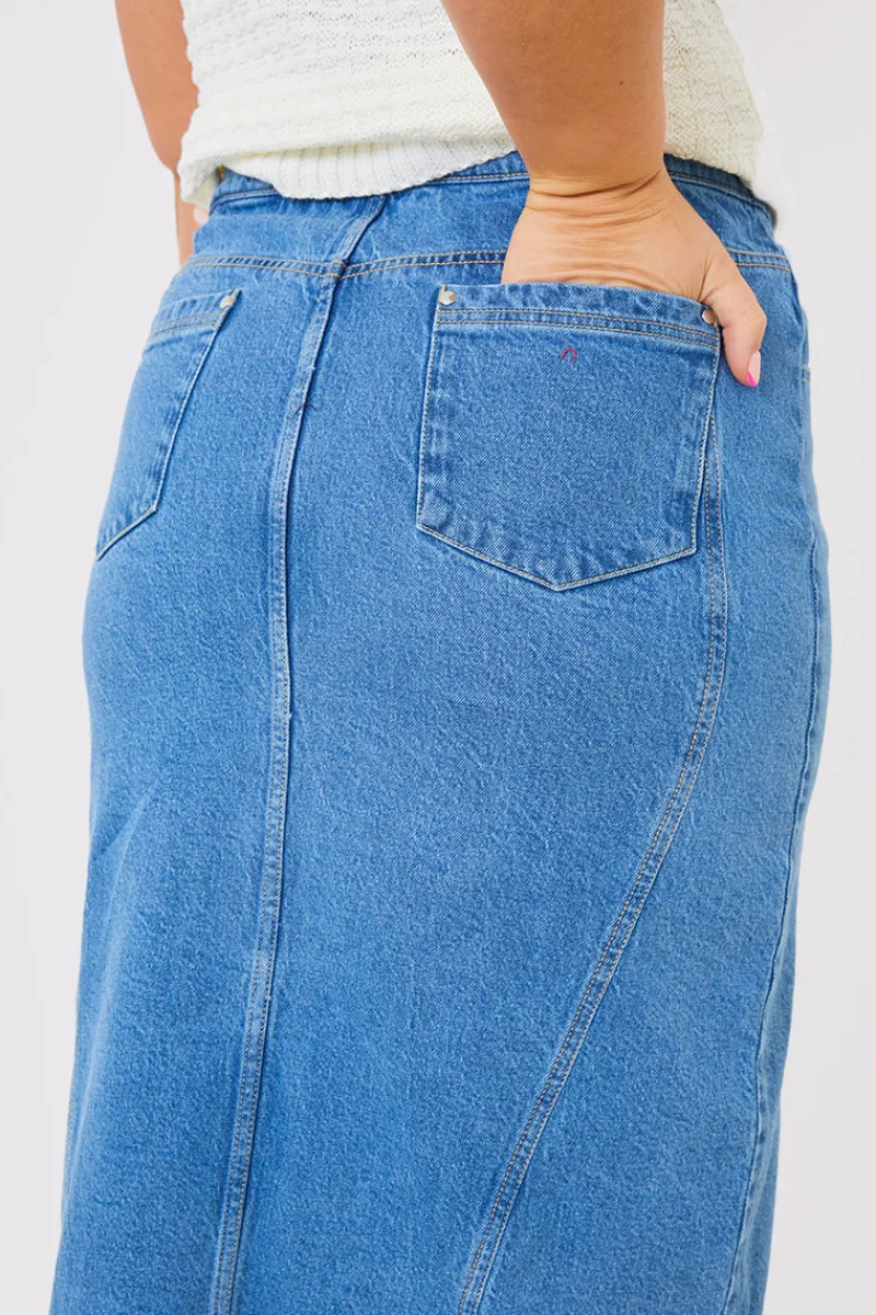 Denim Split Midaxi Skirt|In the Style Clearance