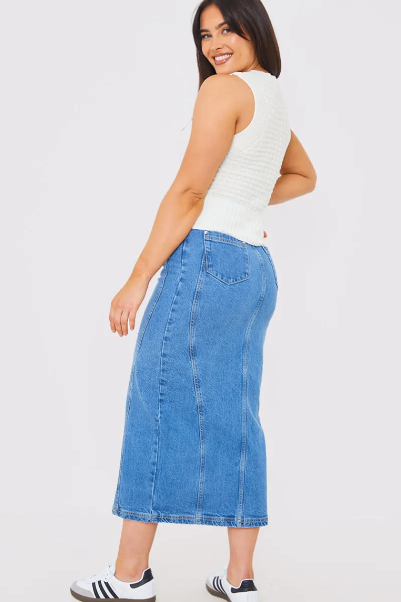 Denim Split Midaxi Skirt|In the Style Clearance