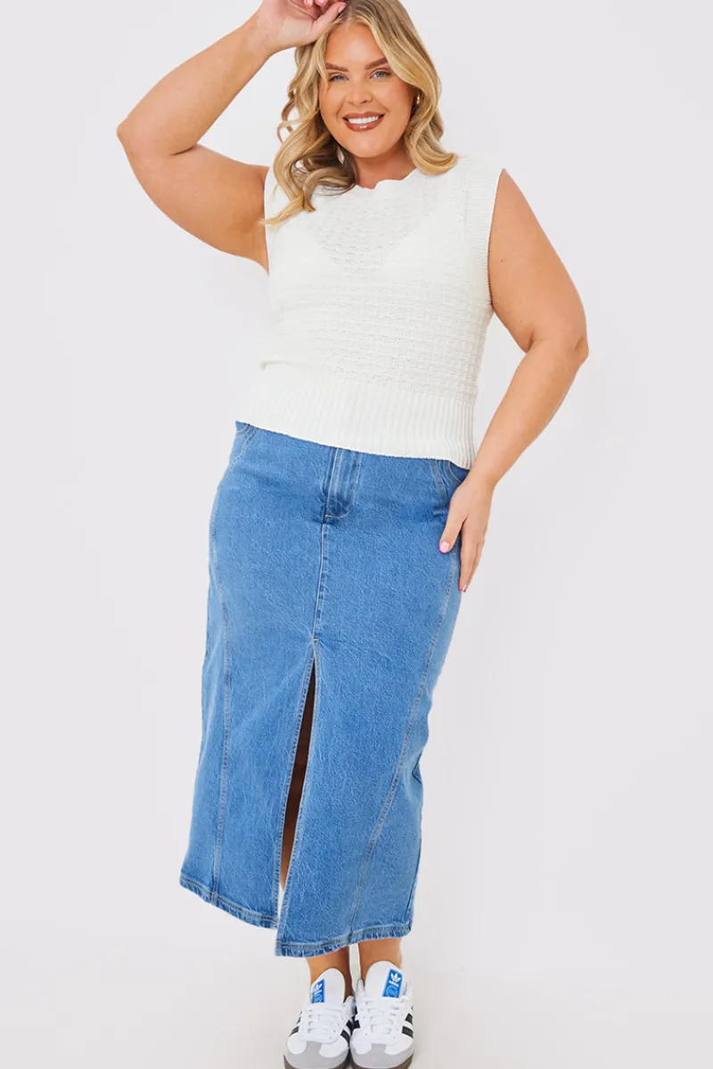 Denim Split Midaxi Skirt|In the Style Clearance