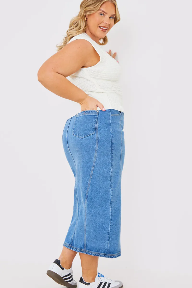 Denim Split Midaxi Skirt|In the Style Clearance