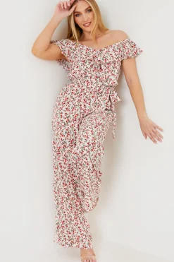 Ditsy Floral Print Wrap Bardot Jumpsuit|In the Style Discount