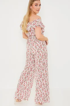 Ditsy Floral Print Wrap Bardot Jumpsuit|In the Style Discount