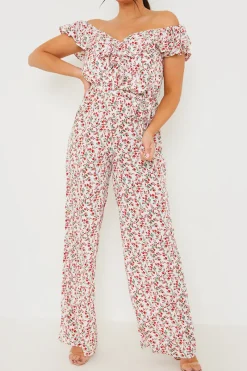 Ditsy Floral Print Wrap Bardot Jumpsuit|In the Style Discount