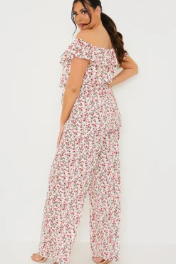Ditsy Floral Print Wrap Bardot Jumpsuit|In the Style Discount
