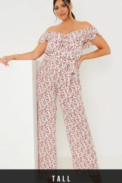 Ditsy Floral Print Wrap Bardot Jumpsuit|In the Style Discount