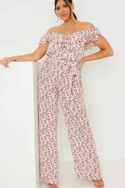 Ditsy Floral Print Wrap Bardot Jumpsuit|In the Style Discount