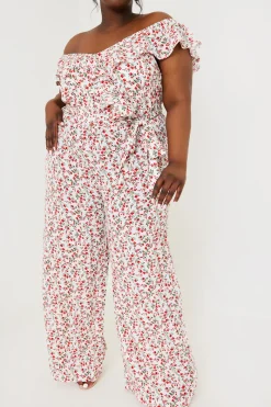 Ditsy Floral Print Wrap Bardot Jumpsuit|In the Style Discount