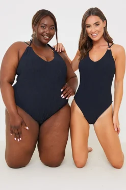 Double Strap Ring Detail Control Crinkle Swimsuit|In the Style Outlet