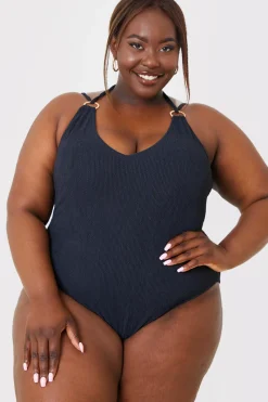Double Strap Ring Detail Control Crinkle Swimsuit|In the Style Outlet