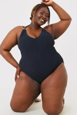 Double Strap Ring Detail Control Crinkle Swimsuit|In the Style Outlet