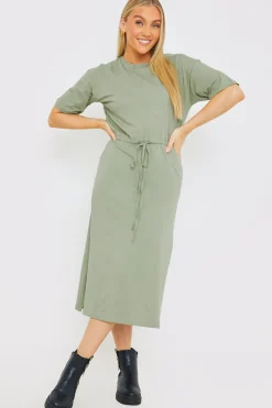 DRAWSTRING WAIST SPLIT HEM TSHIRT DRESS|In the Style