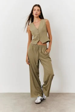 Elasticated Mid Rise Wide Leg Trouser|In The Style