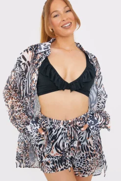Elasticated Waist Leopard Print Co-Ord Beach Short|In The Style Sale