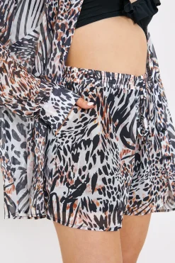Elasticated Waist Leopard Print Co-Ord Beach Short|In The Style Sale