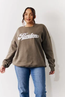 Embroidered Boston Slogan Crew Neck Sweater|In The Style Hot