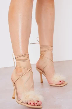 Faux Fur Detail Strappy Heel|In The Style Online