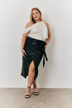 Faux Leather Wrap Skirt|In the Style Sale