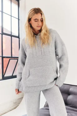Embossed Knitted Co-Ord Hoodie|Fits Online