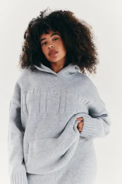Embossed Knitted Co-Ord Hoodie|Fits Online