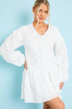 Floral Applique Drop Waist Mini Smock Dress|In the Style Outlet