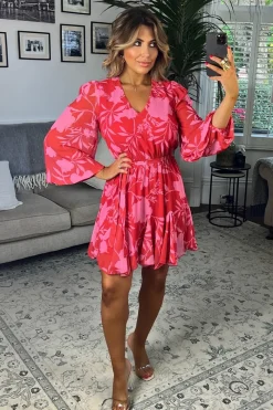 Floral Balloon Sleeve Godet Skater Mini Dress|In The Style Online