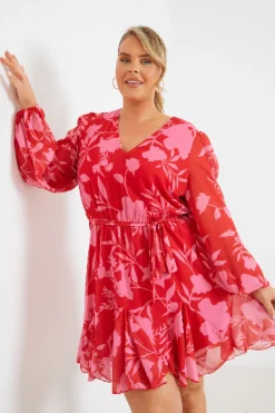 Floral Balloon Sleeve Godet Skater Mini Dress|In The Style Online