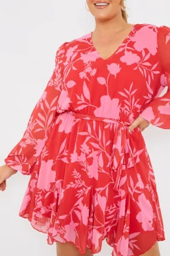 Floral Balloon Sleeve Godet Skater Mini Dress|In The Style Online
