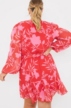 Floral Balloon Sleeve Godet Skater Mini Dress|In The Style Online