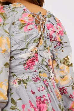 Floral Balloon Sleeve Ruched Bodice Playsuit|In the Style Outlet