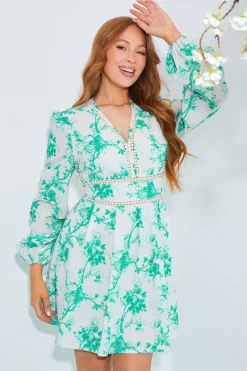 Floral Broderie Trim Mini Skater Dress|In The Style New