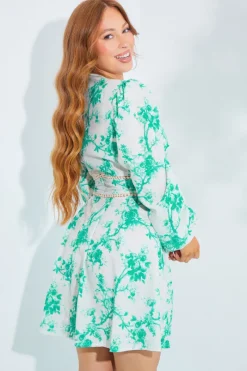 Floral Broderie Trim Mini Skater Dress|In The Style New