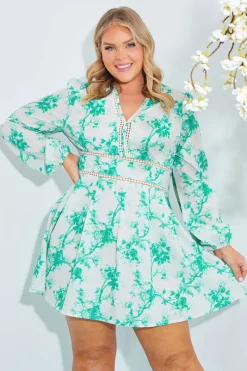 Floral Broderie Trim Mini Skater Dress|In The Style New
