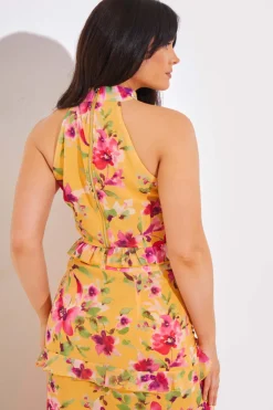 Floral Chiffon Halter Co-Ord Crop Top|In the Style Sale