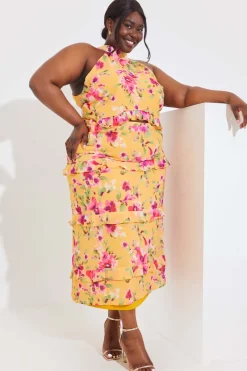Floral Chiffon Halter Co-Ord Crop Top|In the Style Sale