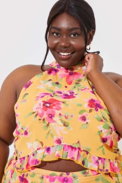 Floral Chiffon Halter Co-Ord Crop Top|In the Style Sale