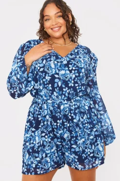 Floral Chiffon Wrap Belted Balloon Sleeve Playsuit|In the Style Clearance