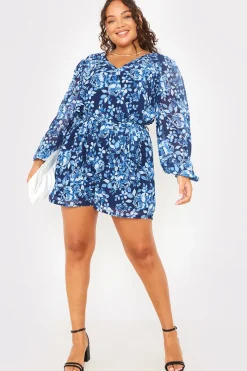 Floral Chiffon Wrap Belted Balloon Sleeve Playsuit|In the Style Clearance