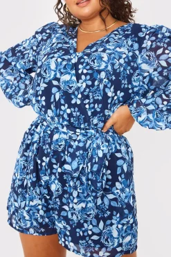 Floral Chiffon Wrap Belted Balloon Sleeve Playsuit|In the Style Clearance